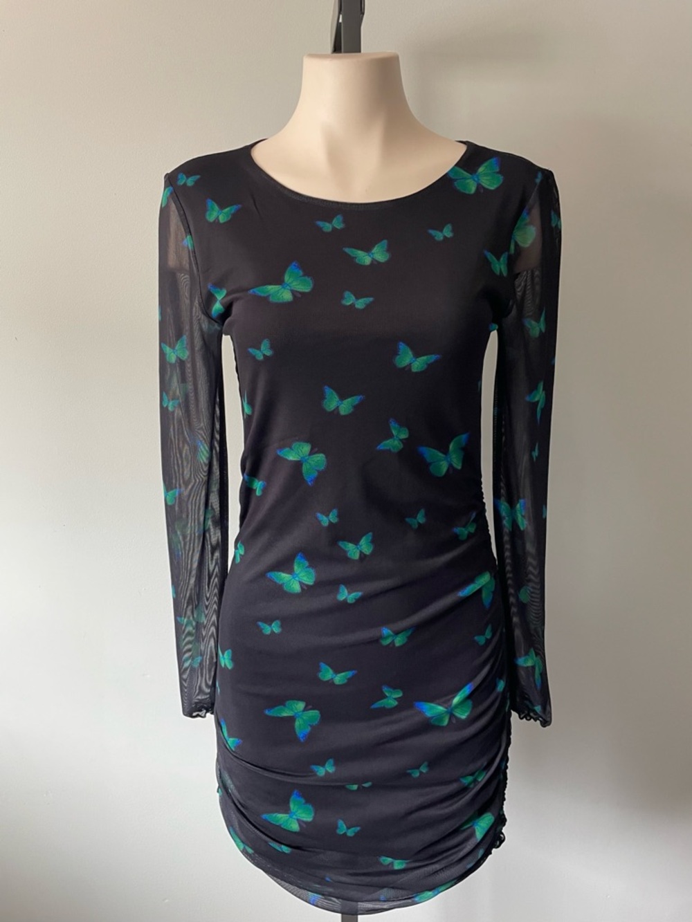 ONLY Whimsigoth Butterfly Mesh Ruched Mini Dress Medium